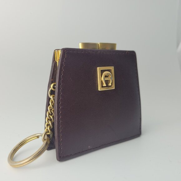 Little Vintage Aigner Burgundy Dark Red Leather Coin Change Purse Wallet 3" - Picture 2 of 5